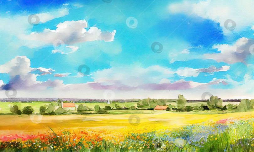 Скачать Картина, изображающая поле цветов в сельской местности, генеративный искусственный интеллект фотосток Ozero
