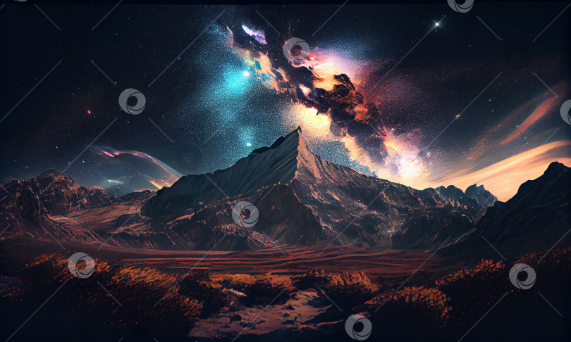 Скачать Картина с изображением горы и галактики на заднем плане, генеративный искусственный интеллект фотосток Ozero