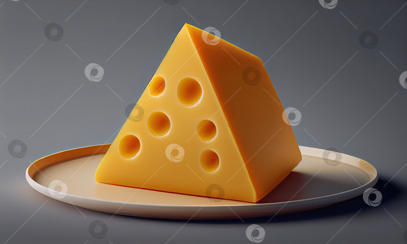 Скачать Кусочек сыра с дырочками лежит на тарелке, порождающий ИИ фотосток Ozero