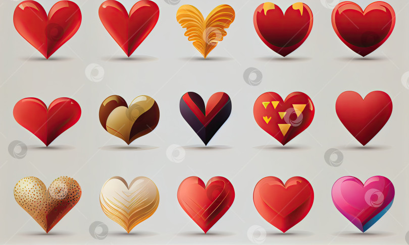 Скачать Бесплатная коллекция иллюстрированных значков в виде сердечек, генеративный искусственный интеллект фотосток Ozero