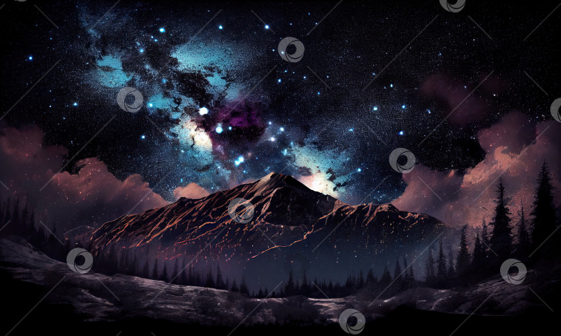 Скачать Картина, изображающая гору со звездным небом и ночное небо с млечным путем на заднем плане, генеративный искусственный интеллект фотосток Ozero