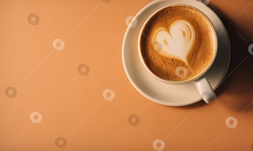 Скачать Кофейный капучино в форме сердца и белой чашке на фоне кремового цвета, генеративный искусственный интеллект фотосток Ozero
