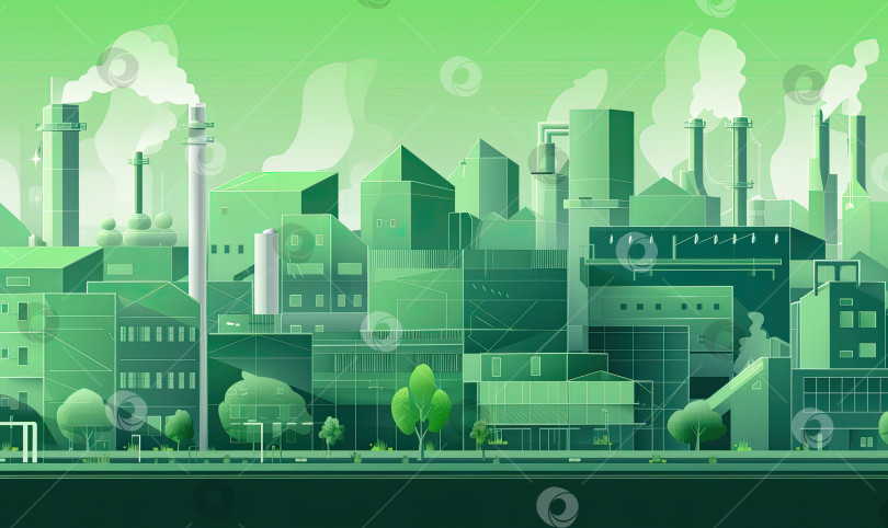 Скачать Фабрика в зеленом городе с графикой и генеративным искусственным интеллектом фотосток Ozero