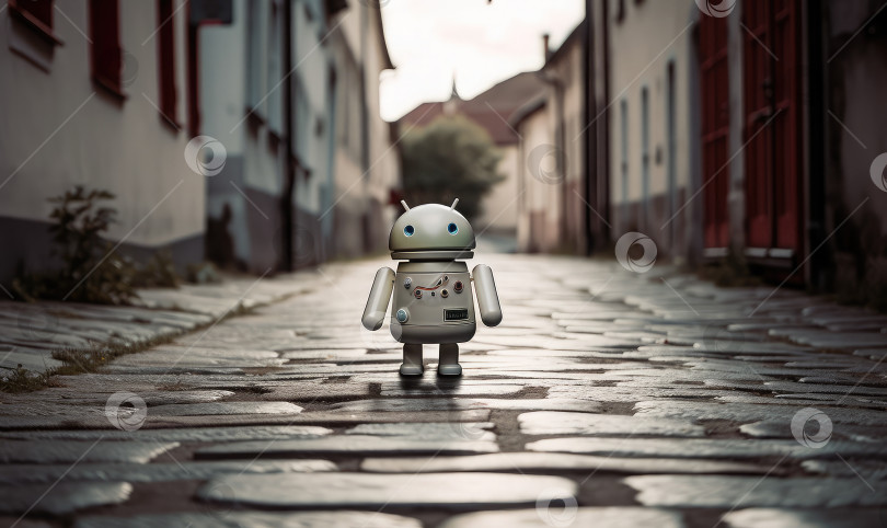 Скачать Робот-андроид идет по улице, генеративный искусственный интеллект фотосток Ozero