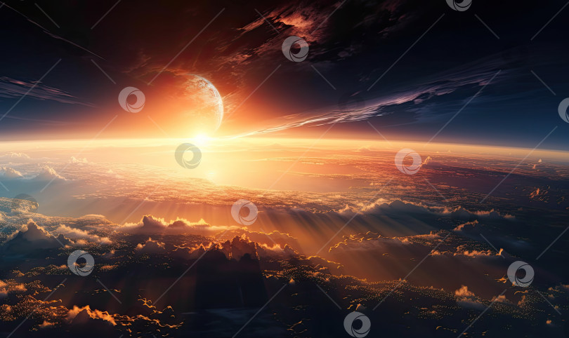 Скачать Концепция небесного мира, закат, восход солнца с облаками, генеративный искусственный интеллект фотосток Ozero