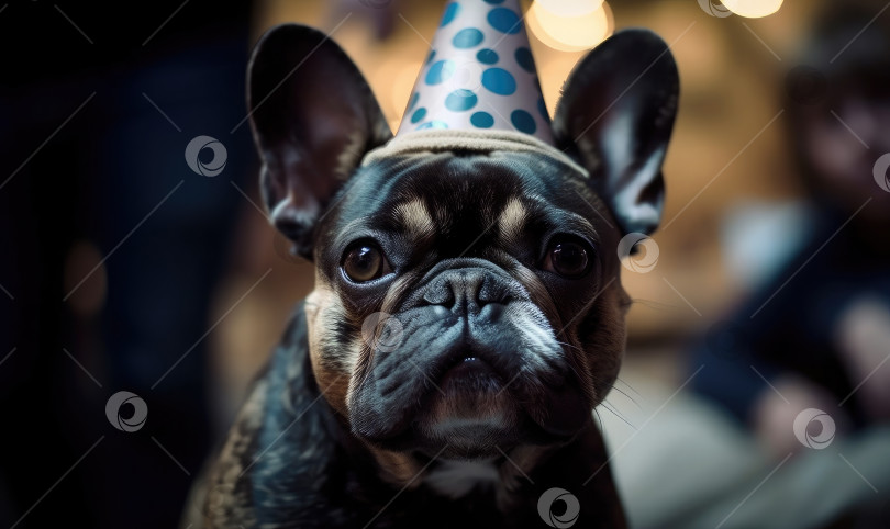 Скачать Собака в праздничной шапочке на вечеринке по случаю дня рождения, генеративный ИИ фотосток Ozero