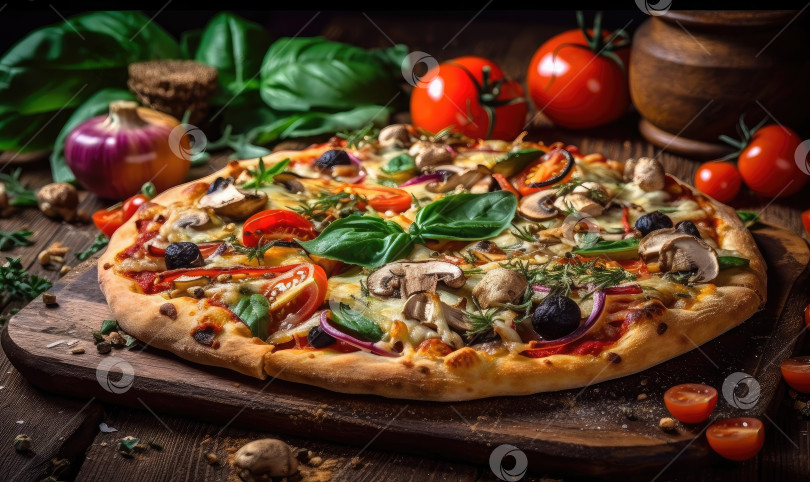 Скачать Органическая пицца с овощами и сыром, генеративный искусственный интеллект фотосток Ozero