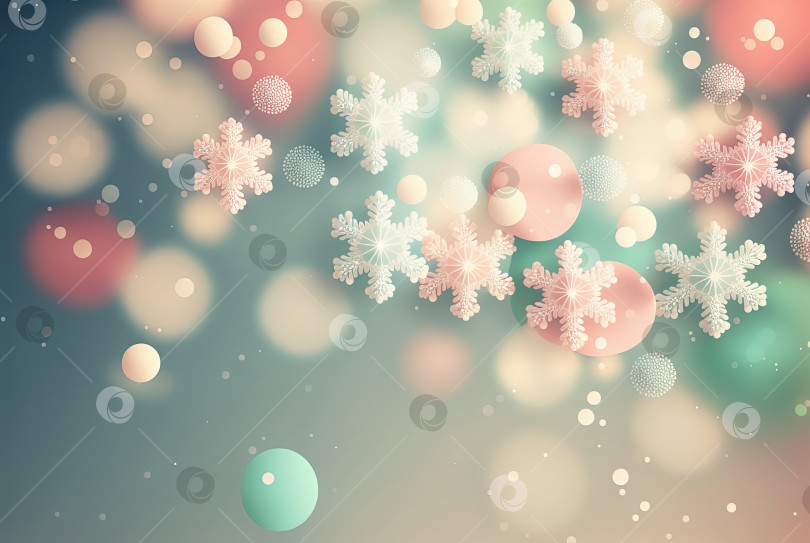 Скачать Рождественский пастельный красочный фон со снежинками и эффектом боке. фотосток Ozero