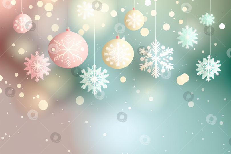 Скачать Рождественский пастельный красочный фон со снежинками и эффектом боке. фотосток Ozero