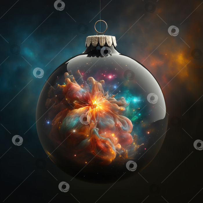 Скачать Туманность в рождественском шаре крупным планом на темном фоне. Космический ил фотосток Ozero