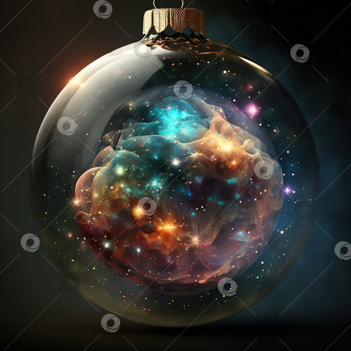 Скачать Туманность в рождественском шаре крупным планом на темном фоне. Космический ил фотосток Ozero