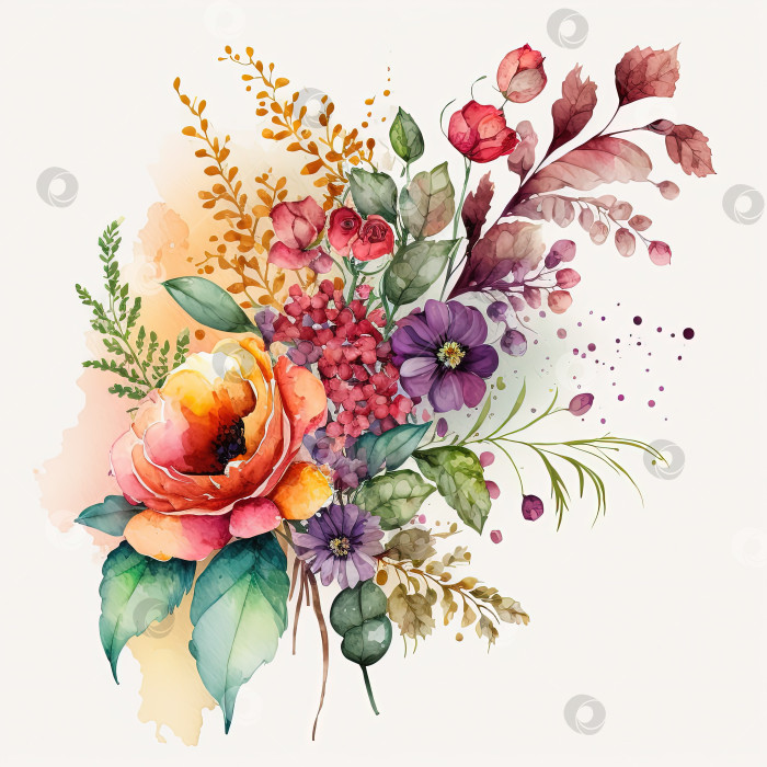 Скачать Акварельный красочный букет цветов, изолированный на белом фоне фотосток Ozero