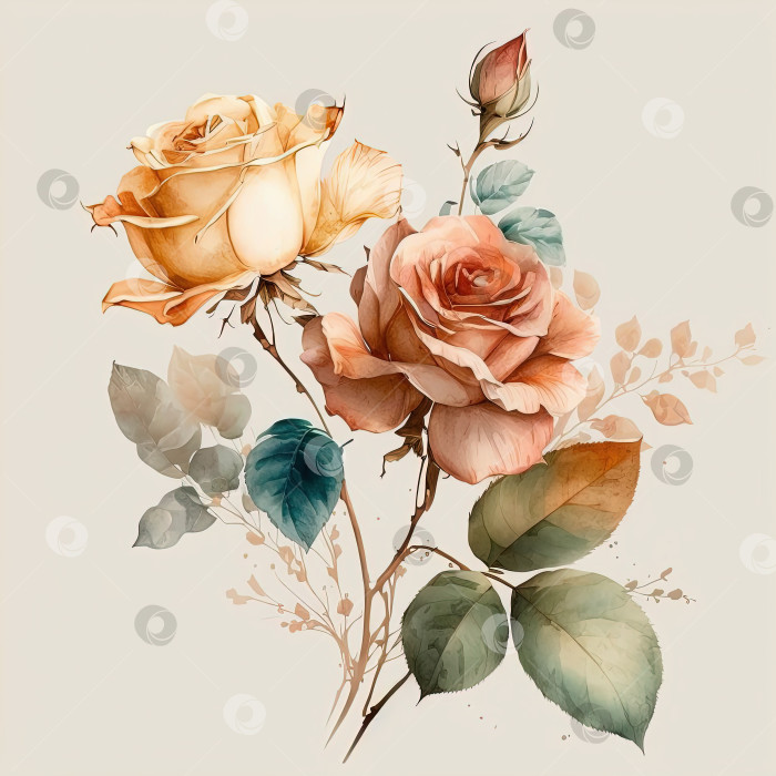 Скачать Иллюстрация акварельных роз. Приглашение на свадьбу. Пиар цветочного искусства фотосток Ozero