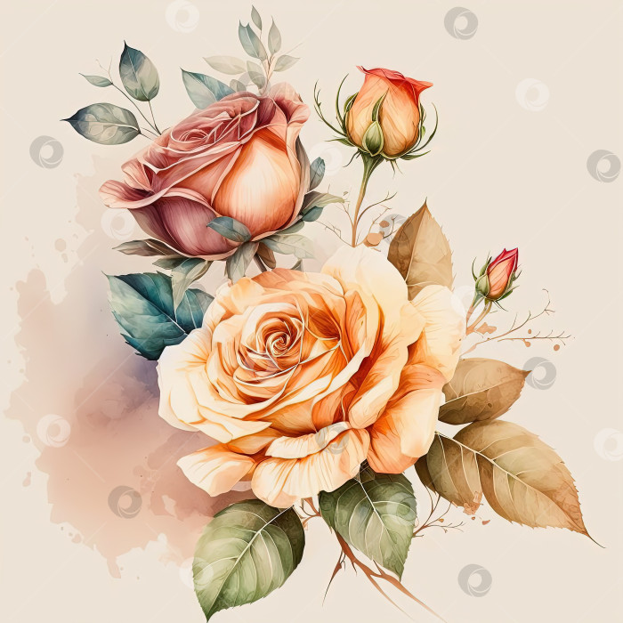 Скачать Иллюстрация акварельных роз. Приглашение на свадьбу. Пиар цветочного искусства фотосток Ozero