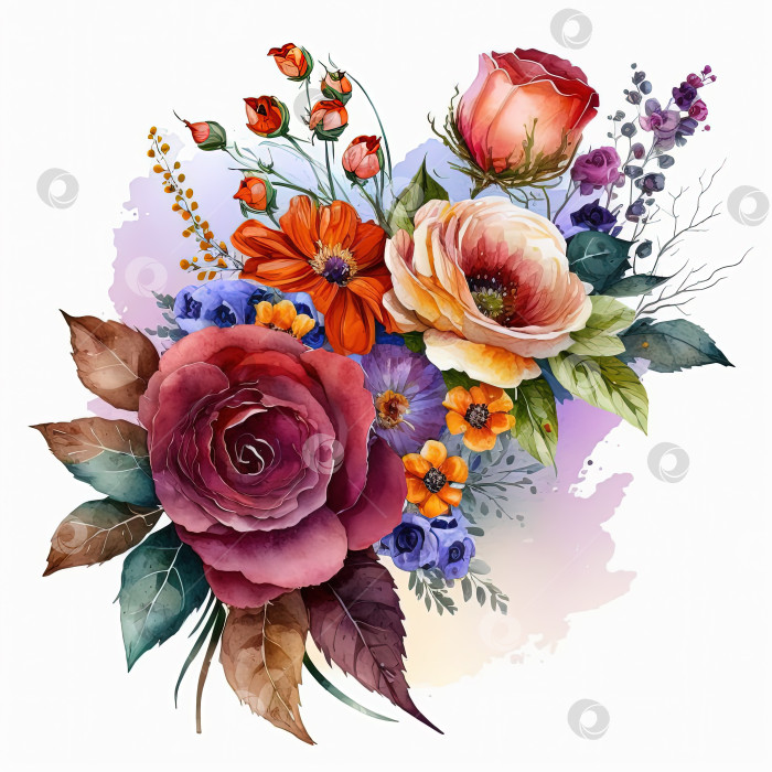 Скачать Акварельный красочный букет цветов, изолированный на белом фоне фотосток Ozero