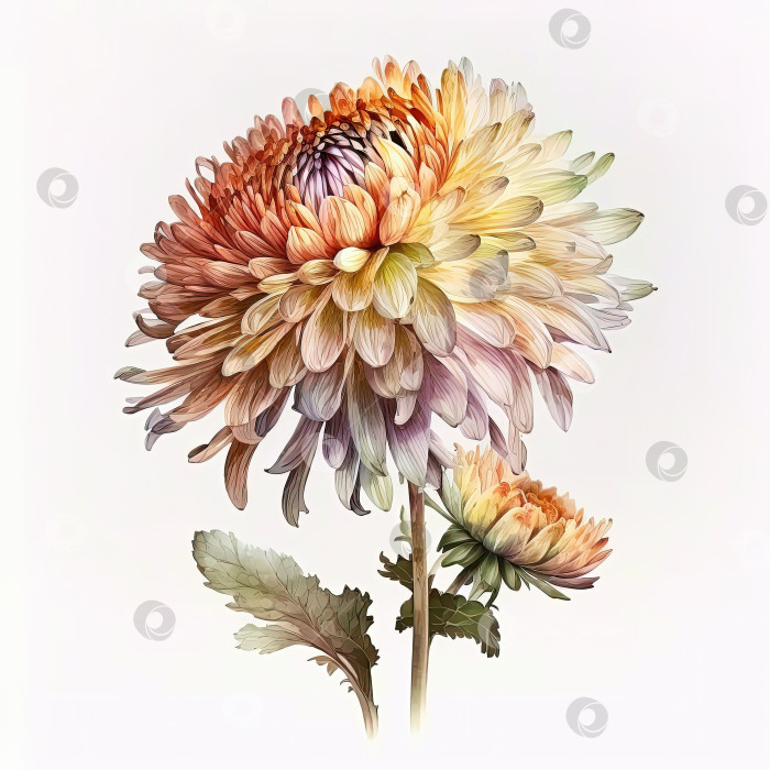 Скачать Акварельная иллюстрация с хризантемами.  Поздравительная открытка, шаблон приглашения. фотосток Ozero