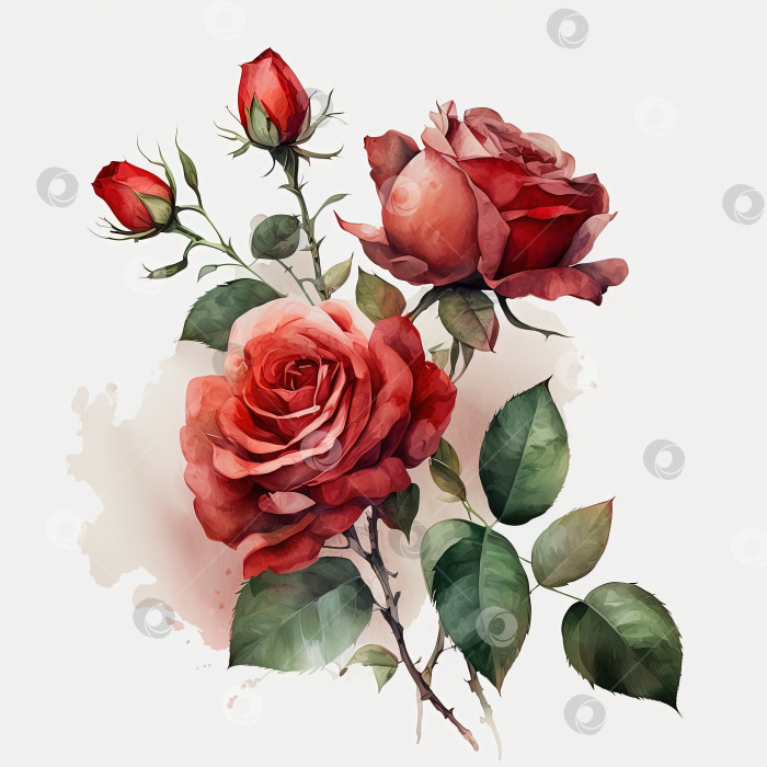 Скачать Акварельная иллюстрация красных роз. Приглашение на свадьбу. Ботанический художественный принт. фотосток Ozero