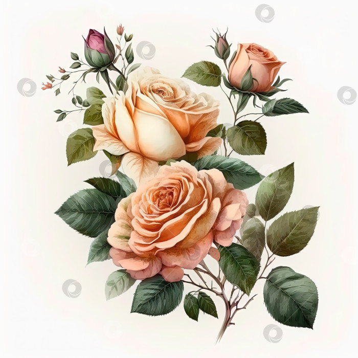 Скачать Иллюстрация акварельных роз. Приглашение на свадьбу. Ботанический художественный принт. фотосток Ozero