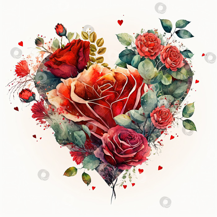 Скачать Акварельная иллюстрация сердце из роз, выделенных на белом фоне фотосток Ozero