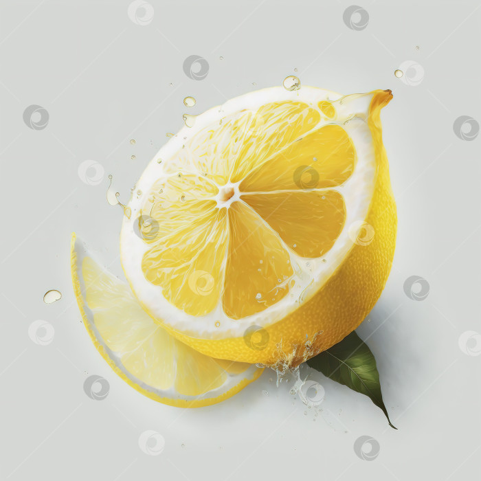 Скачать Лимон с ломтиком, выделенным на белом фоне. Фруктовая иллюстрация фотосток Ozero