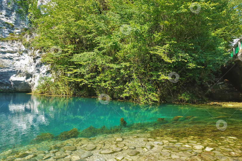 Скачать Бирюзовая вода горного озера прозрачна. Голубое озеро. Абхазия фотосток Ozero