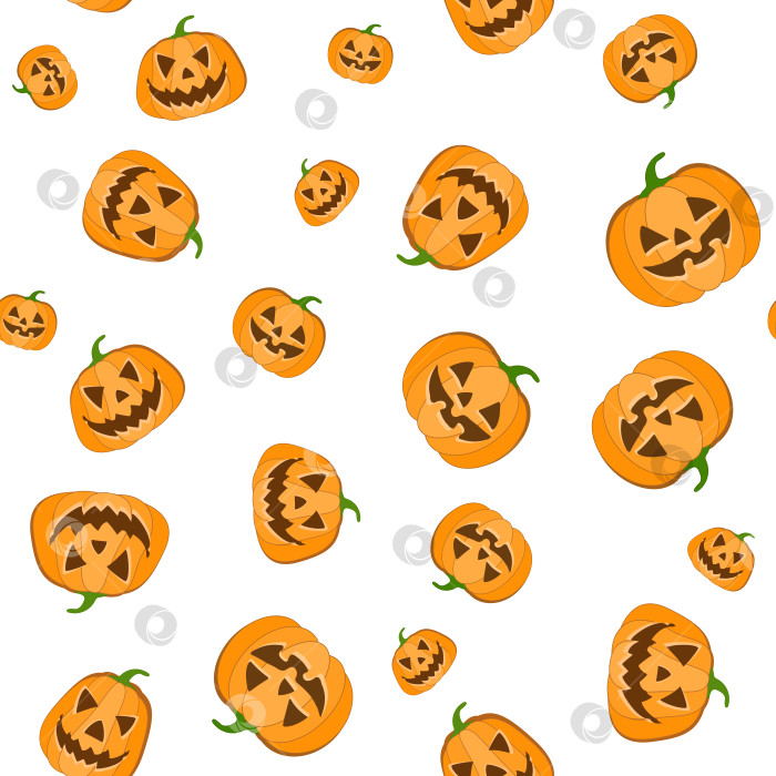 Скачать Бесшовный узор из тыкв на Хэллоуин. Плоские оранжевые тыквы с вырезанными страшными улыбающимися рожицами. Счастливого Хэллоуина, Бу. Векторная иллюстрация, изолированная на белом и прозрачном фоне фотосток Ozero