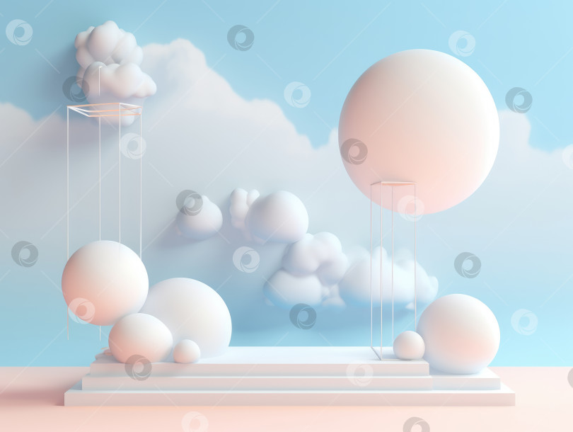 Скачать абстрактный фон. белые воздушные шары, облака. сцена с подиумом а фотосток Ozero