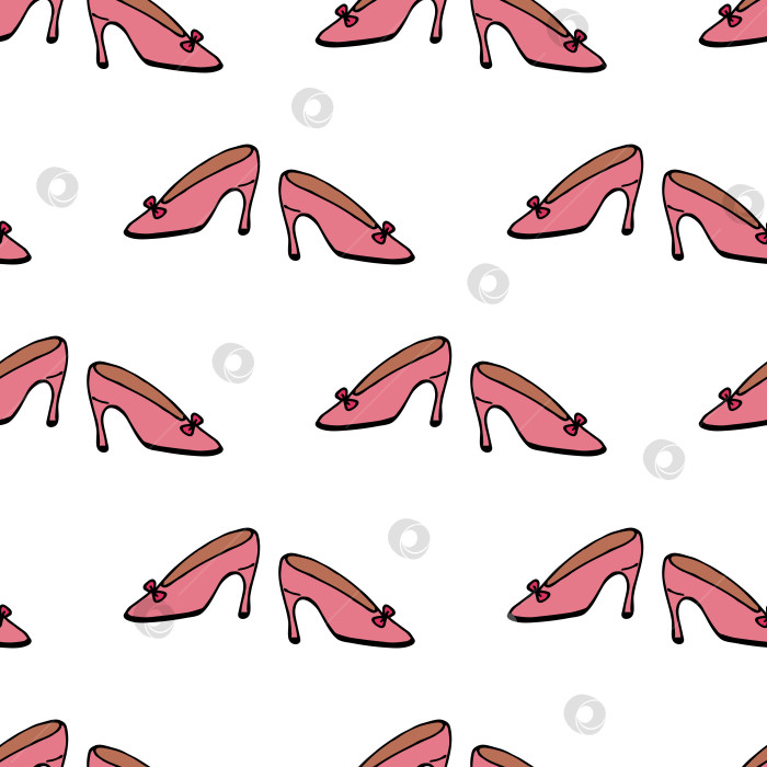 Скачать Бесшовный узор с милыми розовыми туфельками на белом фоне. Векторное изображение. фотосток Ozero