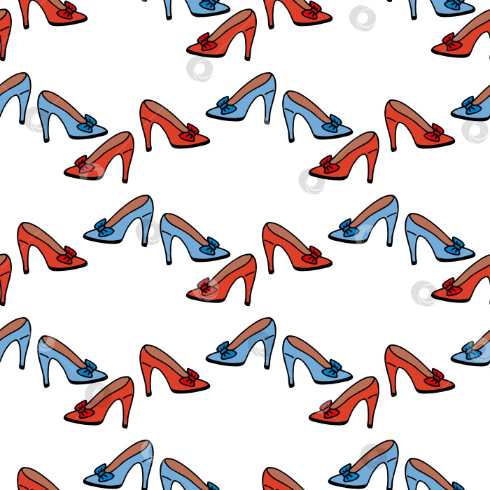 Скачать Бесшовный узор с оранжевыми и синими туфлями на белом фоне. Векторное изображение. фотосток Ozero