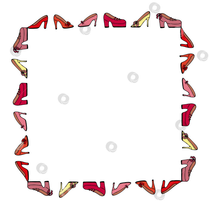 Скачать Квадратная рамка из разных туфель на белом фоне. Векторное изображение. фотосток Ozero