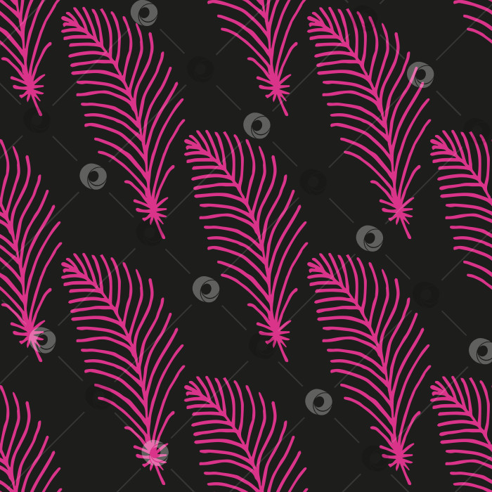 Скачать Бесшовный узор с ярко-розовыми перьями на черном фоне. Векторное изображение. фотосток Ozero