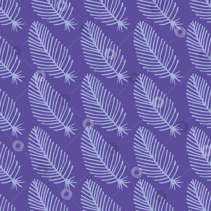 Скачать Бесшовный узор с милыми светло-фиолетовыми перьями на темно-фиолетовом фоне. Векторное изображение. фотосток Ozero