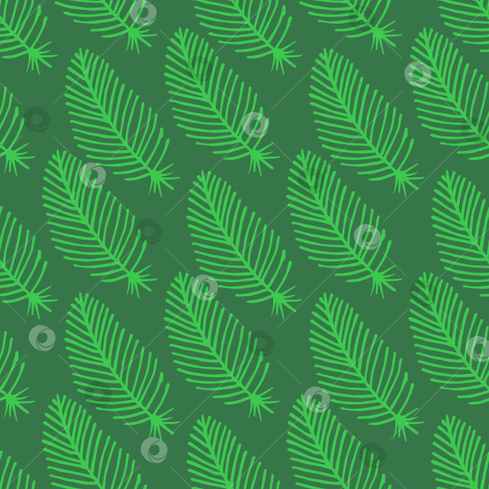 Скачать Бесшовный узор с зелеными перьями на темно-зеленом фоне. Векторное изображение. фотосток Ozero
