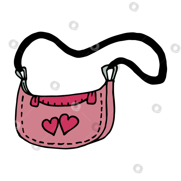 Скачать Розовая сумка с двумя розовыми сердечками на белом фоне. Векторное изображение. фотосток Ozero
