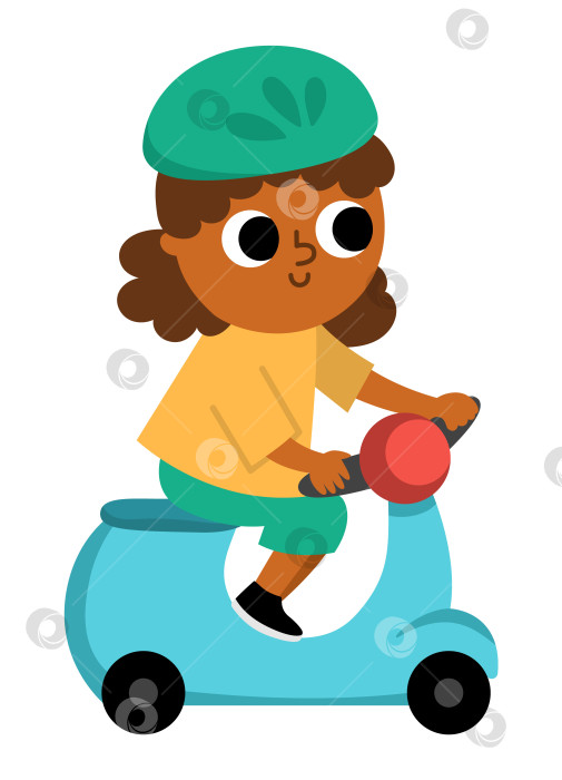Скачать Векторный скутер со значком девушки-водителя. Иллюстрация плоского детского транспорта фотосток Ozero