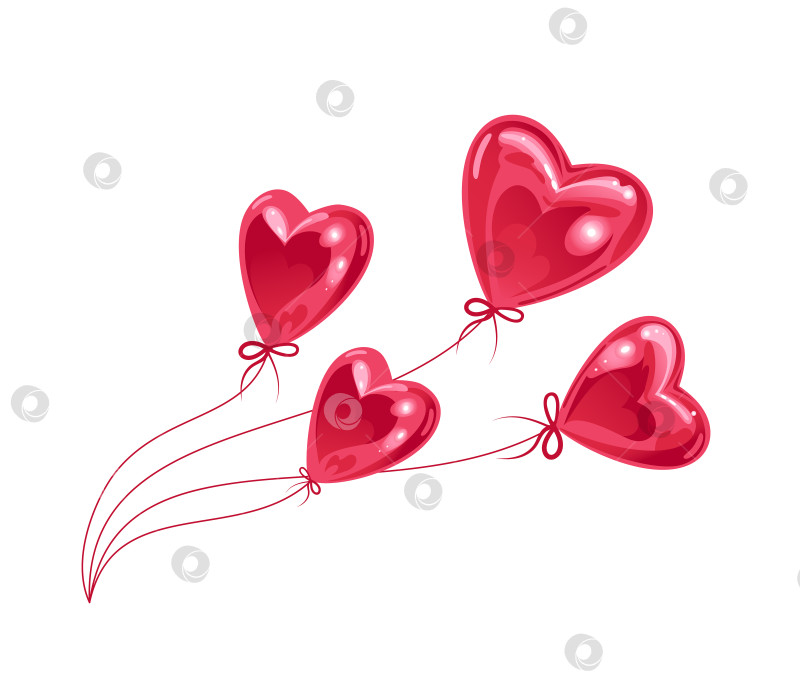 Скачать Розовые сверкающие гелиевые шары в форме сердечек развеваются на ветру.Современная реалистичная иллюстрация. Для плакатов, открыток, баннеров, элементов дизайна, печати на ткани фотосток Ozero