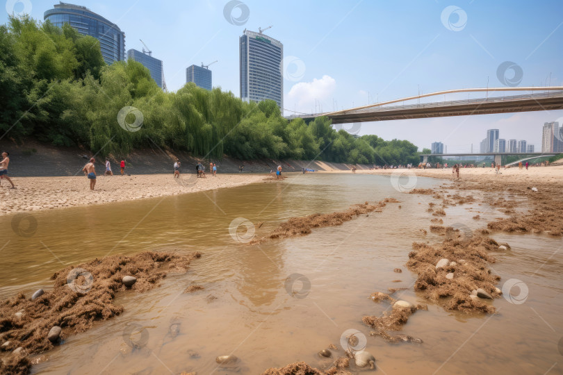 Скачать Понижение уровня воды в реке жарким летним видом фотосток Ozero