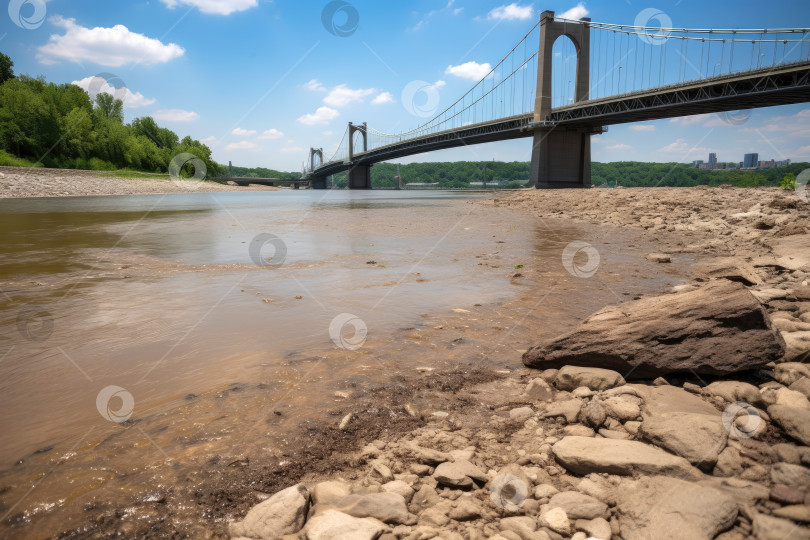 Скачать Понижение уровня воды в реке жарким летним видом фотосток Ozero