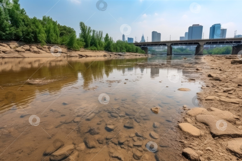 Скачать Понижение уровня воды в реке жарким летним видом фотосток Ozero