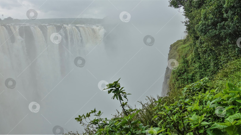 Скачать Знаменитый водопад Виктория, Зимбабве. Мощные потоки воды скрыты в густом тумане. фотосток Ozero