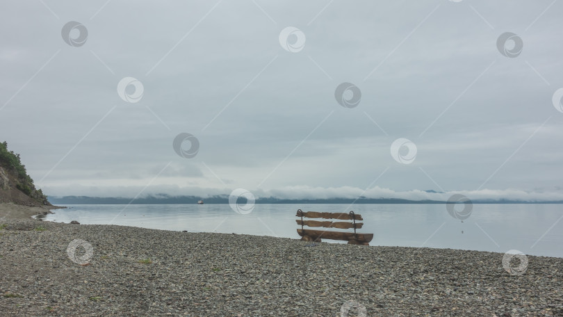 Скачать Пустынный галечный пляж на берегу Тихого океана. фотосток Ozero