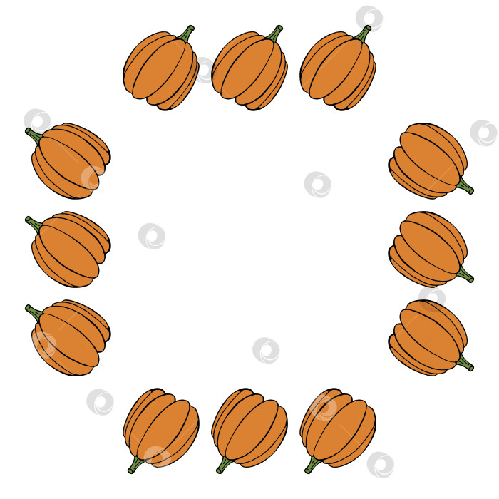 Скачать Квадратная рамка с нарисованной оранжевой тыквой на белом фоне. Векторное изображение. фотосток Ozero