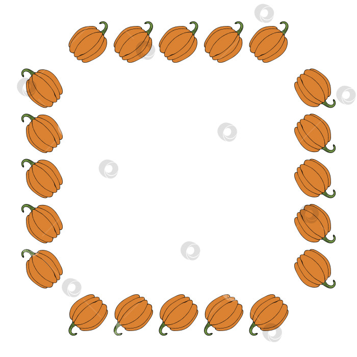 Скачать Квадратная рамка со стильной оранжевой тыквой на белом фоне. Векторное изображение. фотосток Ozero