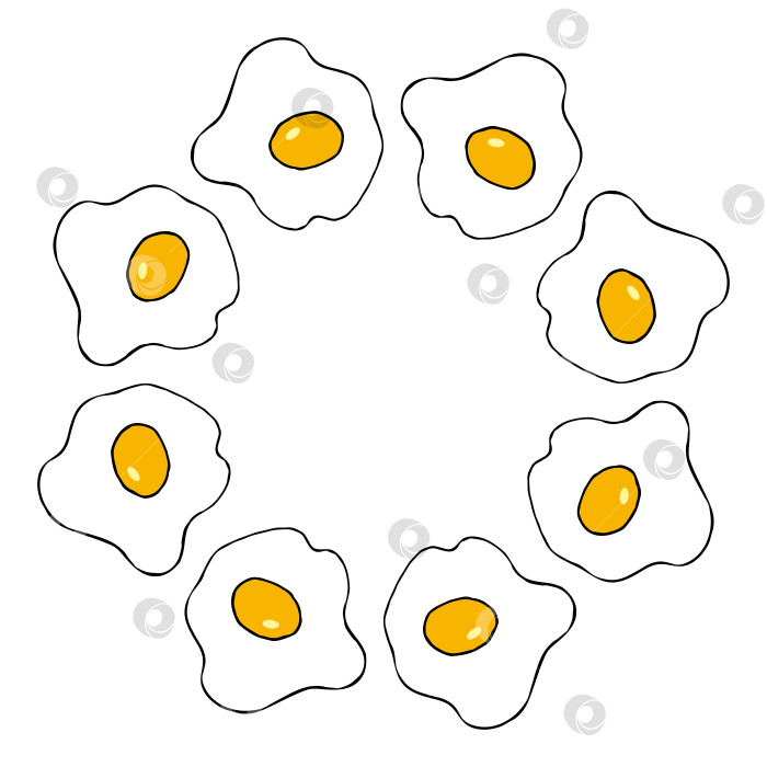 Скачать Круглая рамка с жареным яйцом на белом фоне. Векторное изображение. фотосток Ozero