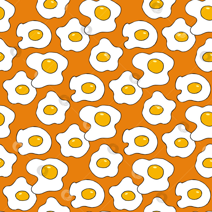 Скачать Бесшовный узор с жареным яйцом на оранжевом фоне. Векторное изображение. фотосток Ozero