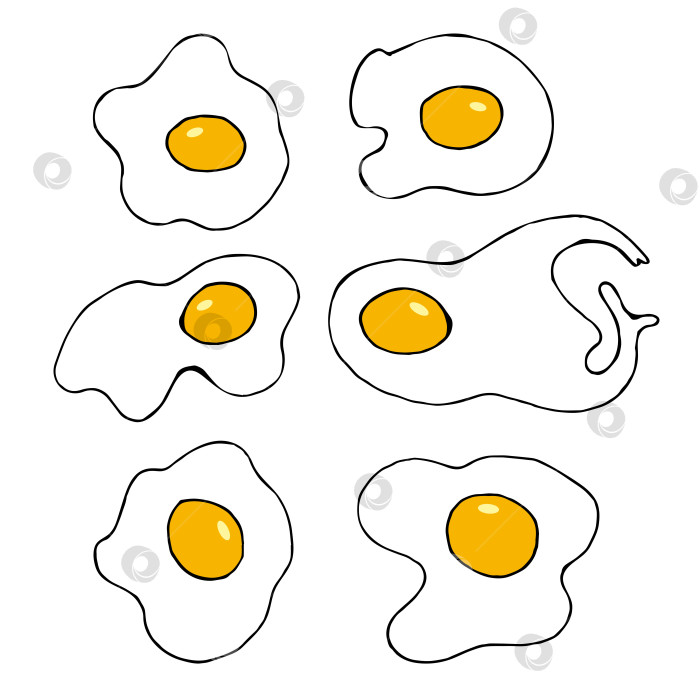 Скачать Сервиз с жареным яйцом на белом фоне. Векторное изображение. фотосток Ozero