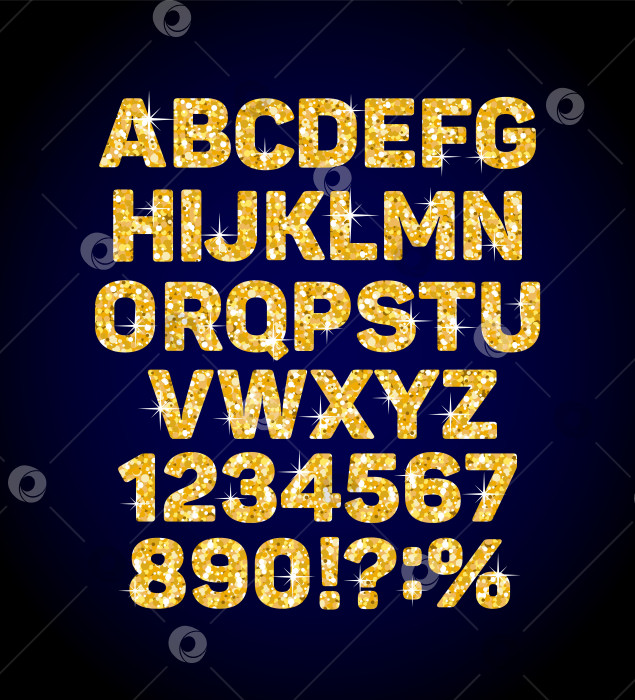 Скачать Алфавит, сверкающие золотые буквы из блесток и пайеток. На темном фоне. На Рождество, плакат, вечеринку по случаю дня рождения, дизайн оберточной бумаги, открытка фотосток Ozero
