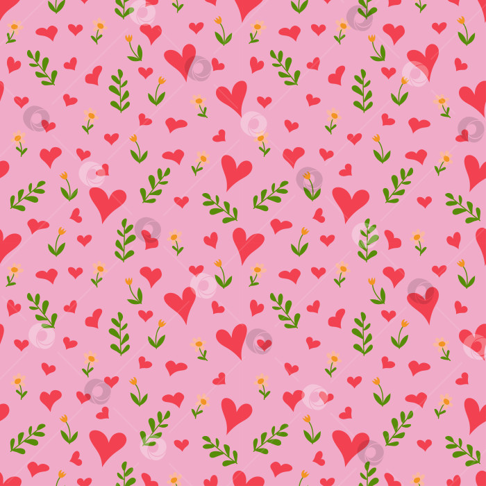 Скачать Набор бесшовных узоров ко Дню Святого Валентина размером 1000 на 1000 пикселей с сердечками и цветами. фотосток Ozero