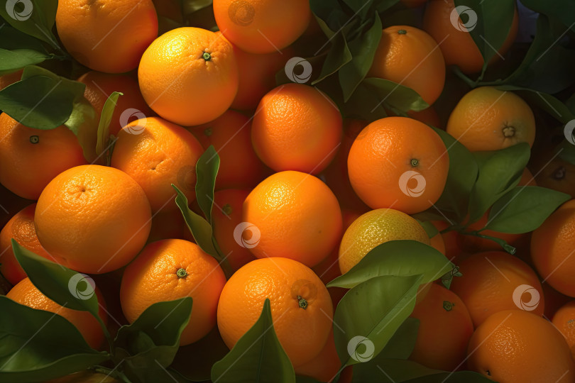 Скачать Пищевой узор из апельсинов и апельсиновых листьев. Генеративный искусственный интеллект. фотосток Ozero
