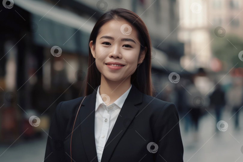 Скачать Молодая улыбающаяся азиатка в деловом костюме фотосток Ozero